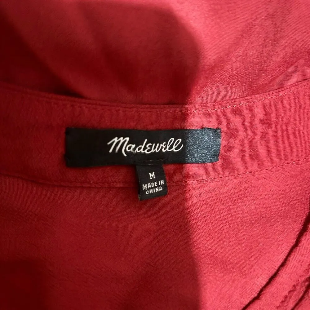 Madewell Dress Womens Medium Red Split Neck Short Sleeve Lined Shift - Image 7