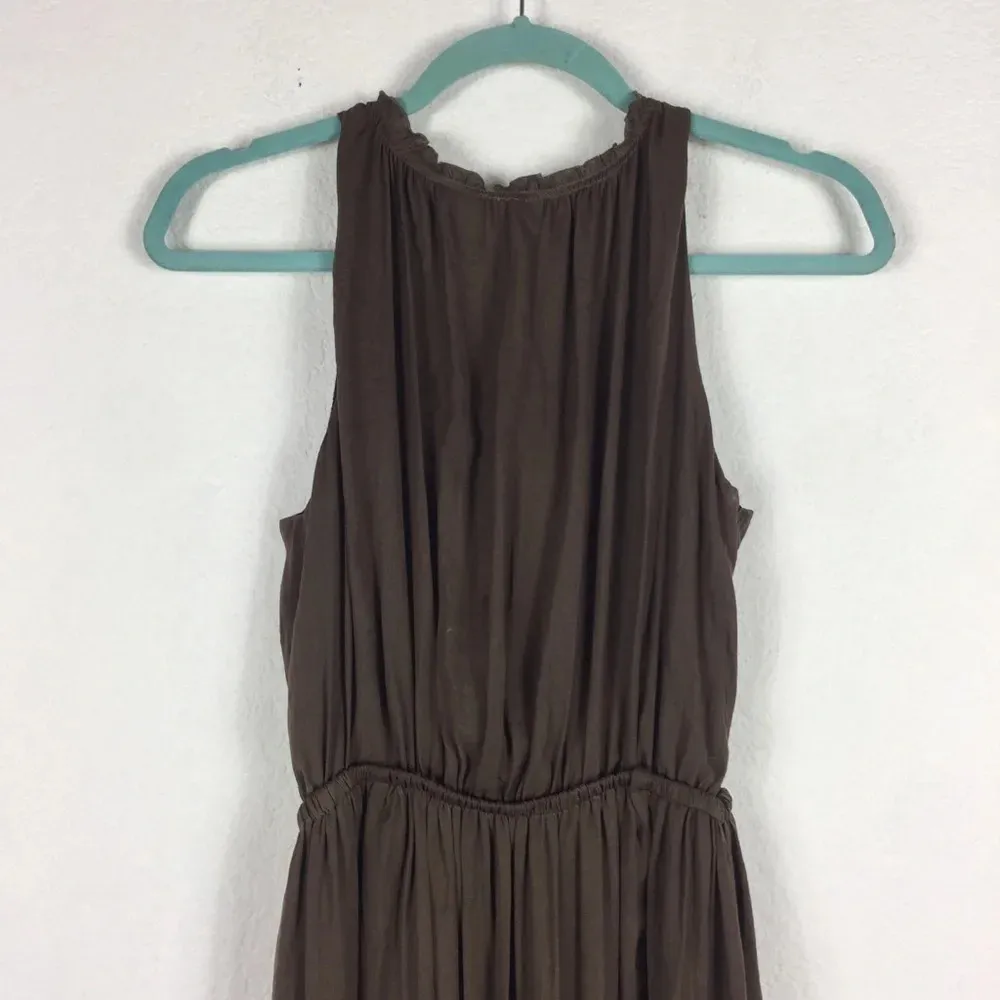 Zara Empire Waist Brown Satin Open Back Slit Maxi Dress Size XS - Image 5