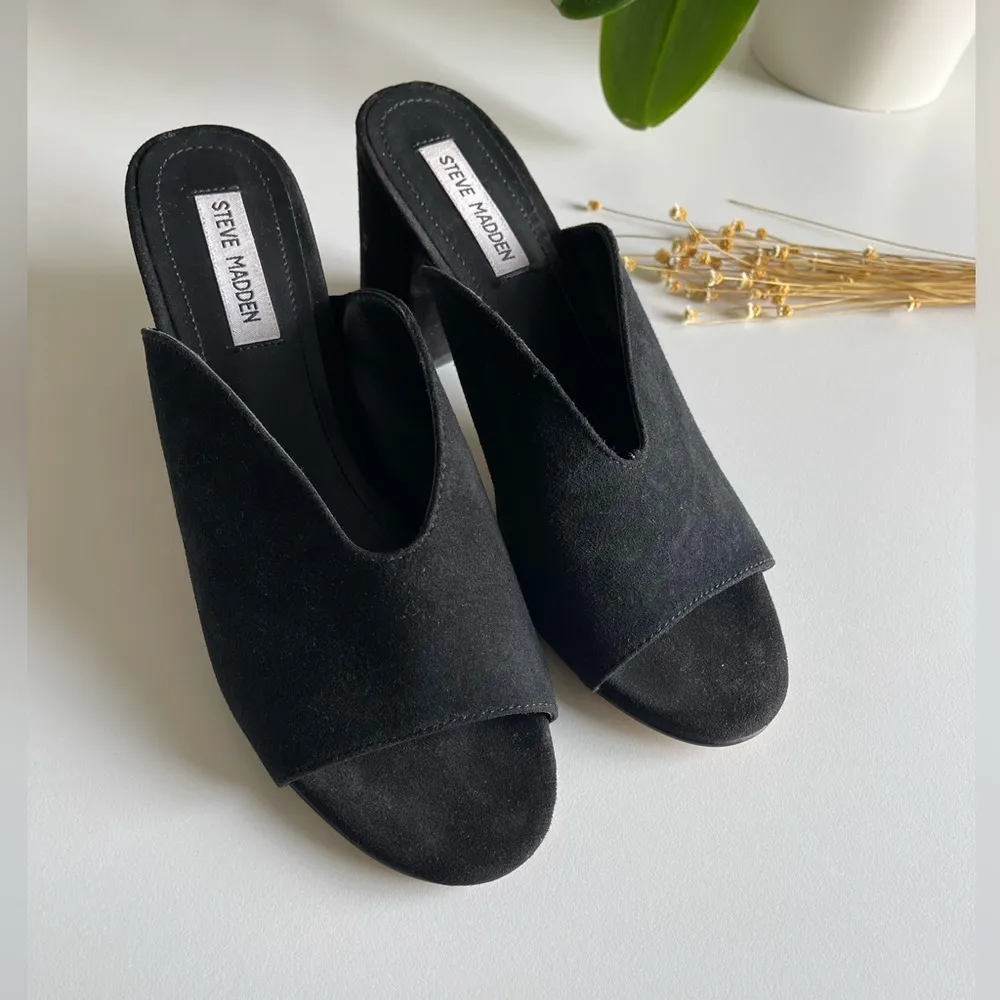 Chance  black suede block heel slides sandals - Image 2