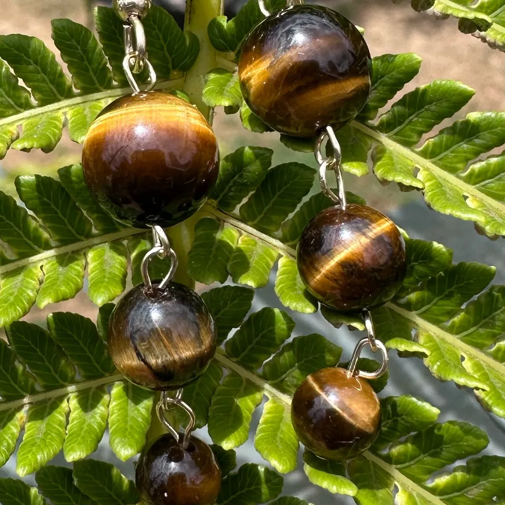 Handmade Triple Tiger’s Eye Gold Filled Dangle Drop Earrings - Image 3