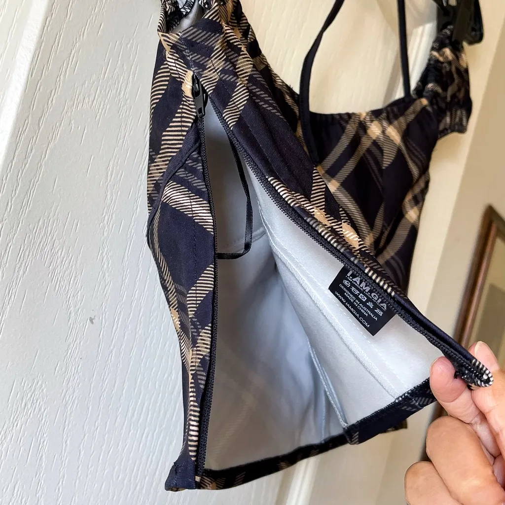 I.AM.GIA Carmel Top Black Check Plaid Halter-Tie Puff Sleeve XS EUC - Image 6