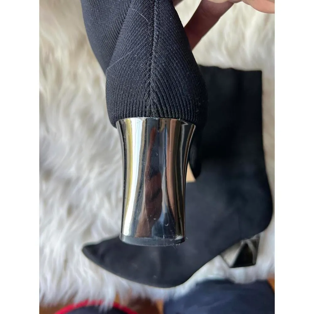 ZARA  Chic Black Knit Sock Heels with Metallic Block Heel - Image 3