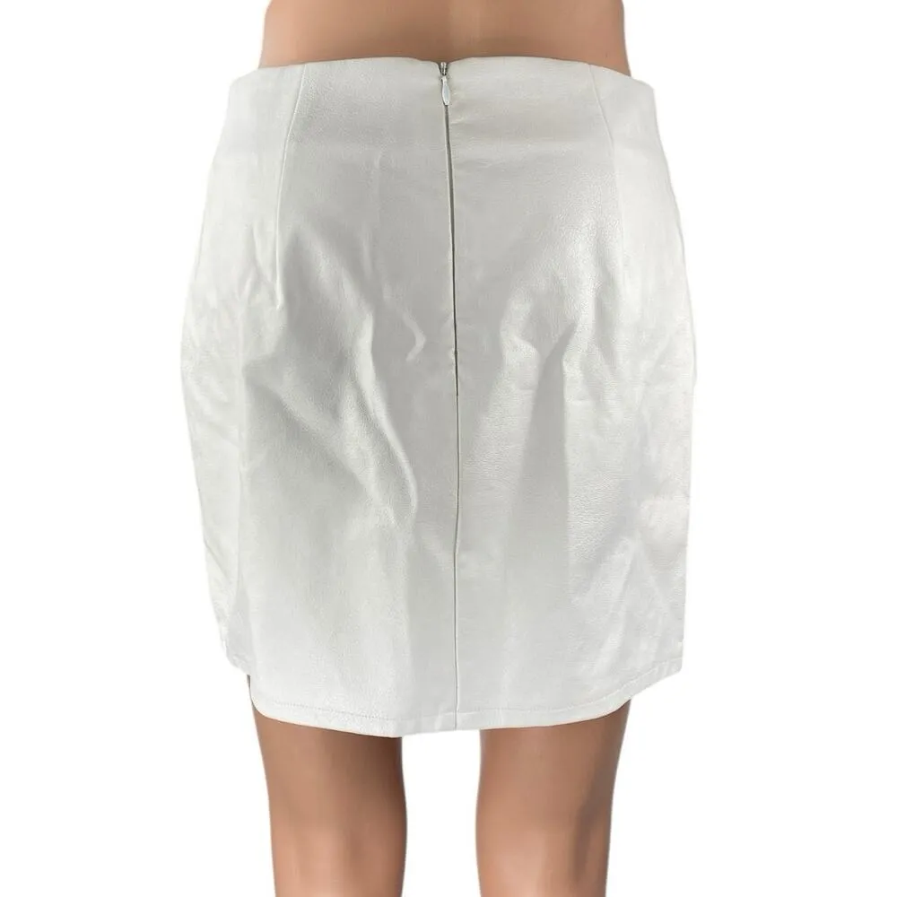 Superdown White Coaret Faux Leather High Waist Slit Mini Straight Pencil Skirt S - Image 3