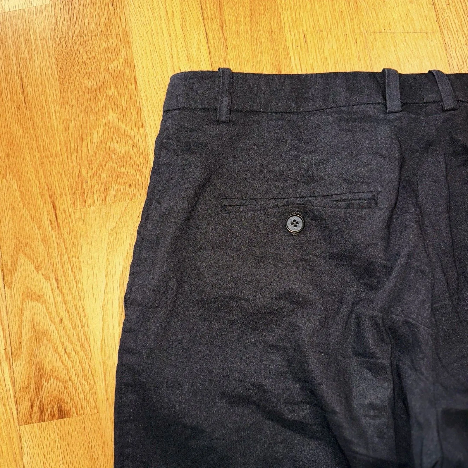 Theory Hartsdale NP Crunch Wash Linen Blend Straight Leg Ankle Pants Black Sz 4 - Image 15