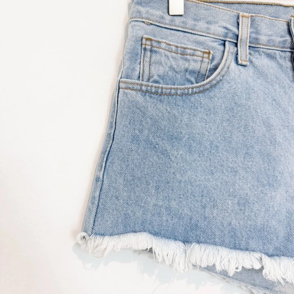 John Galt Light Wash Blue Jean Shorts Brandy‎ Melville Frayed Hem Size Medium - Image 2