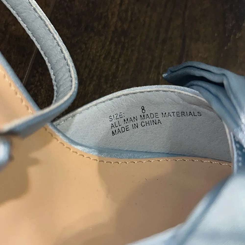 NWOT Lulus Light Blue Satin Rhinestone Bow Stiletto Heels - Image 4