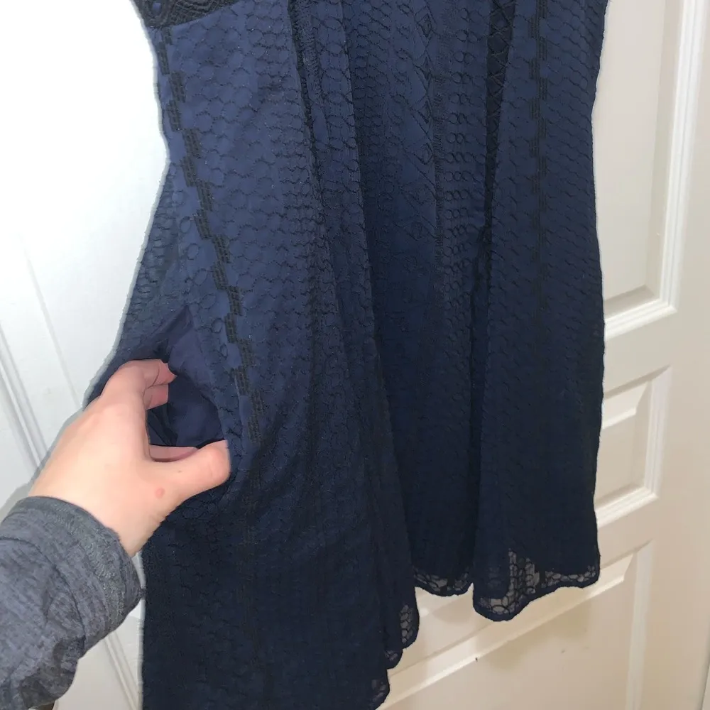 Free People Wherever You Go Mini Dress Lace Cutout Black Navy Tunic - Image 8