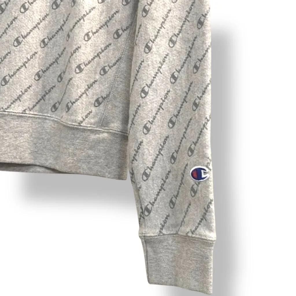 Champion Reverse Weave Heavyweight Sweatshirt Gray Allover Logo Size Medium EC - Image 3