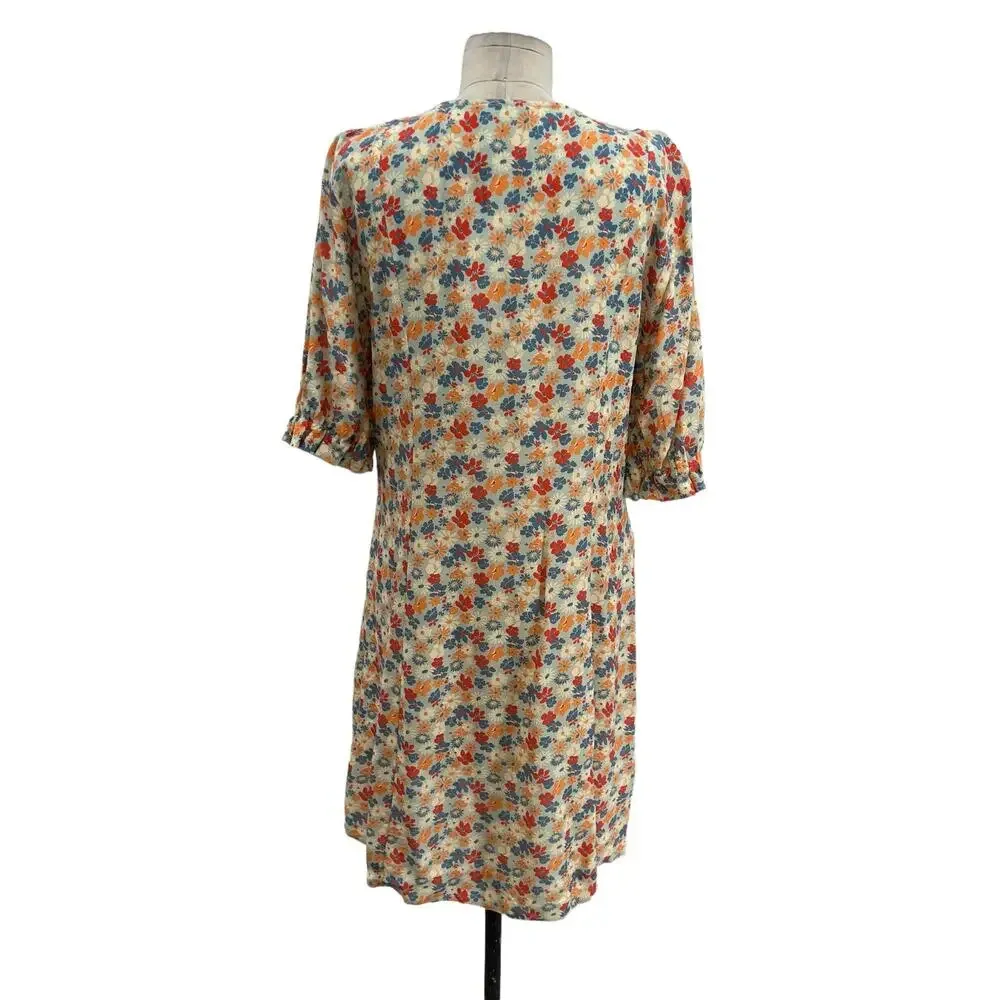 Nobody’s Child Button Front Mini Dress Floral Print Cream Blue Orange Size US 10 - Image 9