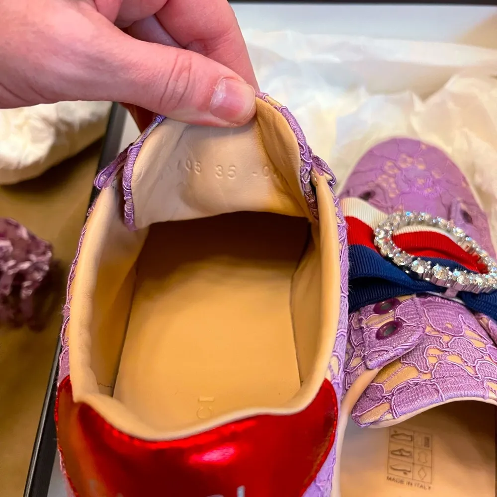 Authentic Gucci Flowerleaf Embroidered Lace Sneaker with Crystal Embellishment - Image 4