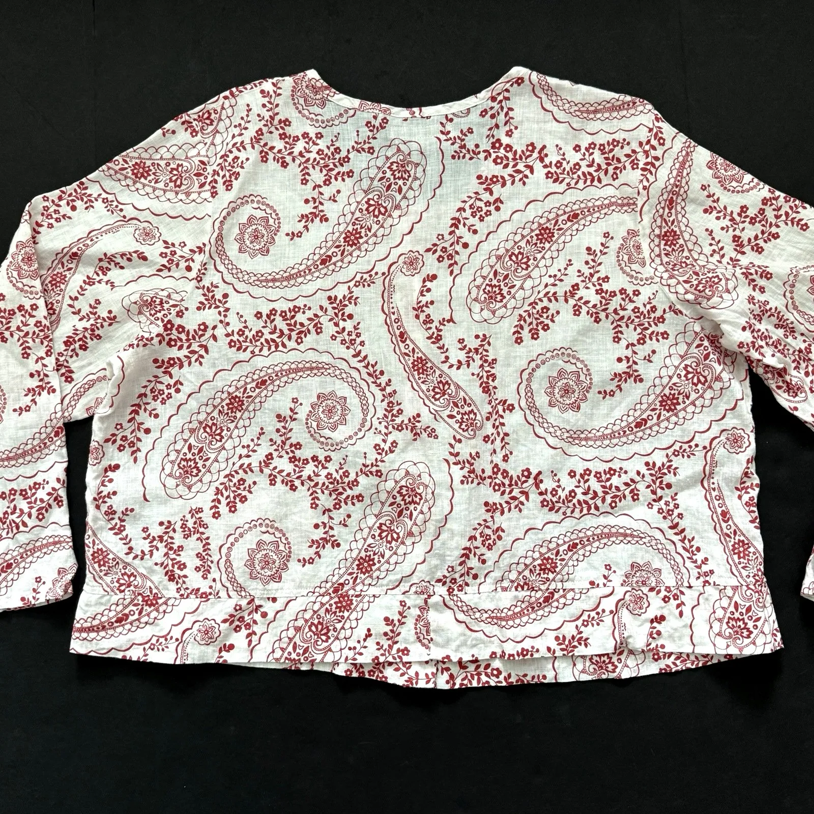 FLAX Linen Lagenlook Top Jacket Women 1G 18 20 Button Up Floral Paisley Print - Image 5
