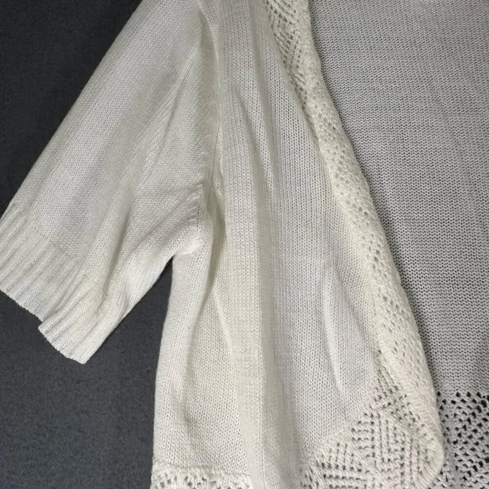 Vtg Blair Womens Medium Cream Scalloped Crochet Shrug Sweater Cardigan - Image 4