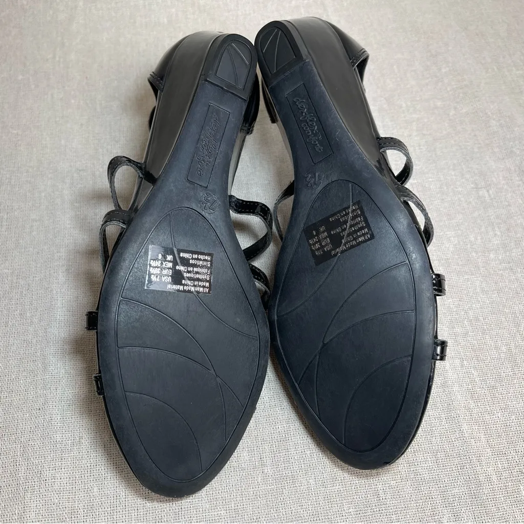 Dexflex Comfort | Black Faux Patent Leather Strappy Wedge Sandals | Size 7.5 - Image 7