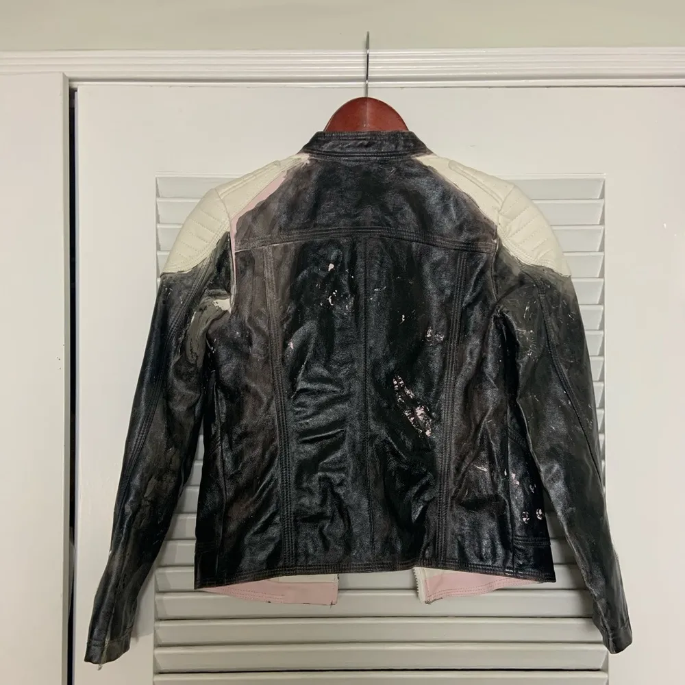 Aqua Large Painted Motorsport non leather jacket - Image 3