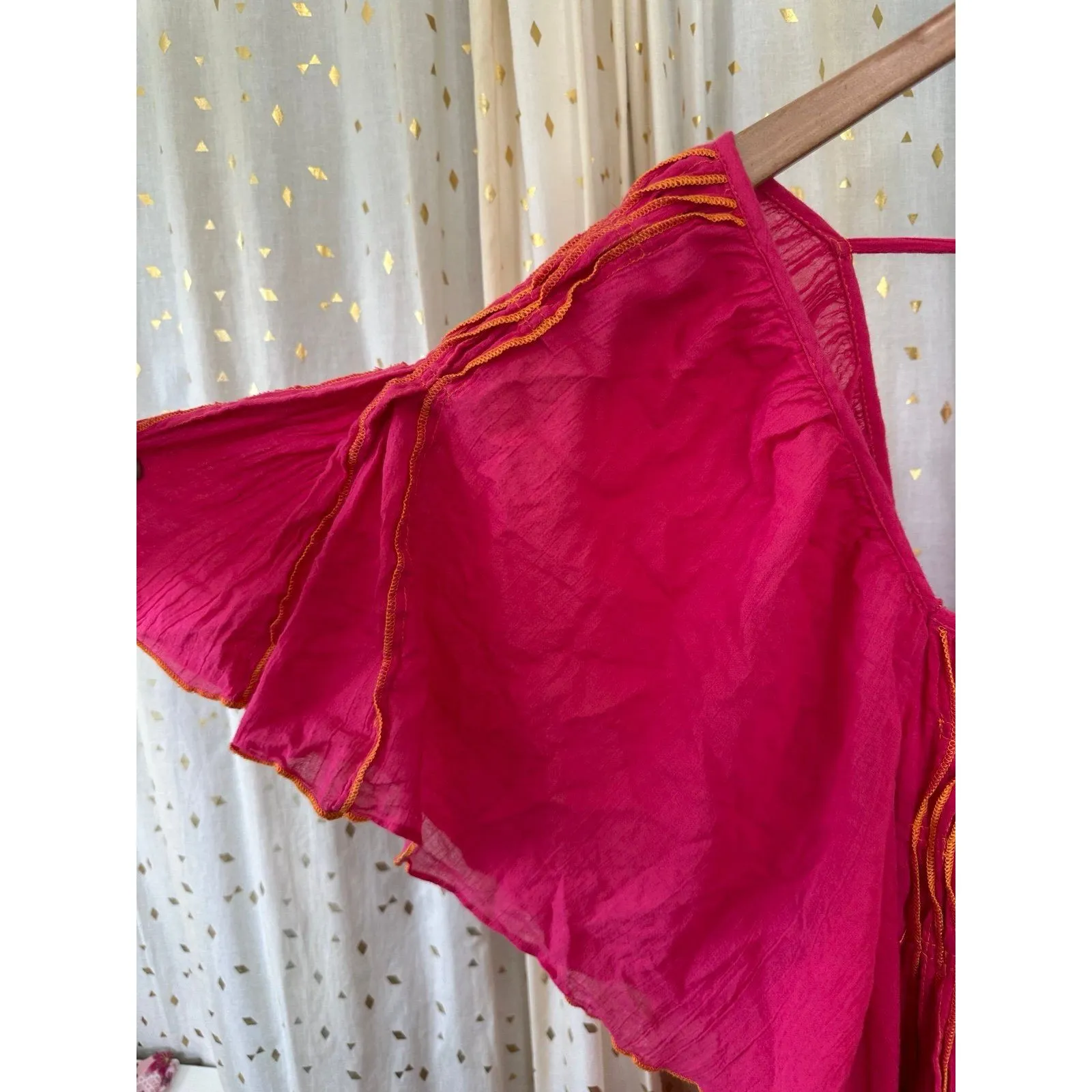 Free People 100% Cotton Fuchsia Sheer Lined Crinkle Joelle Tunic Dress Top L - Image 4