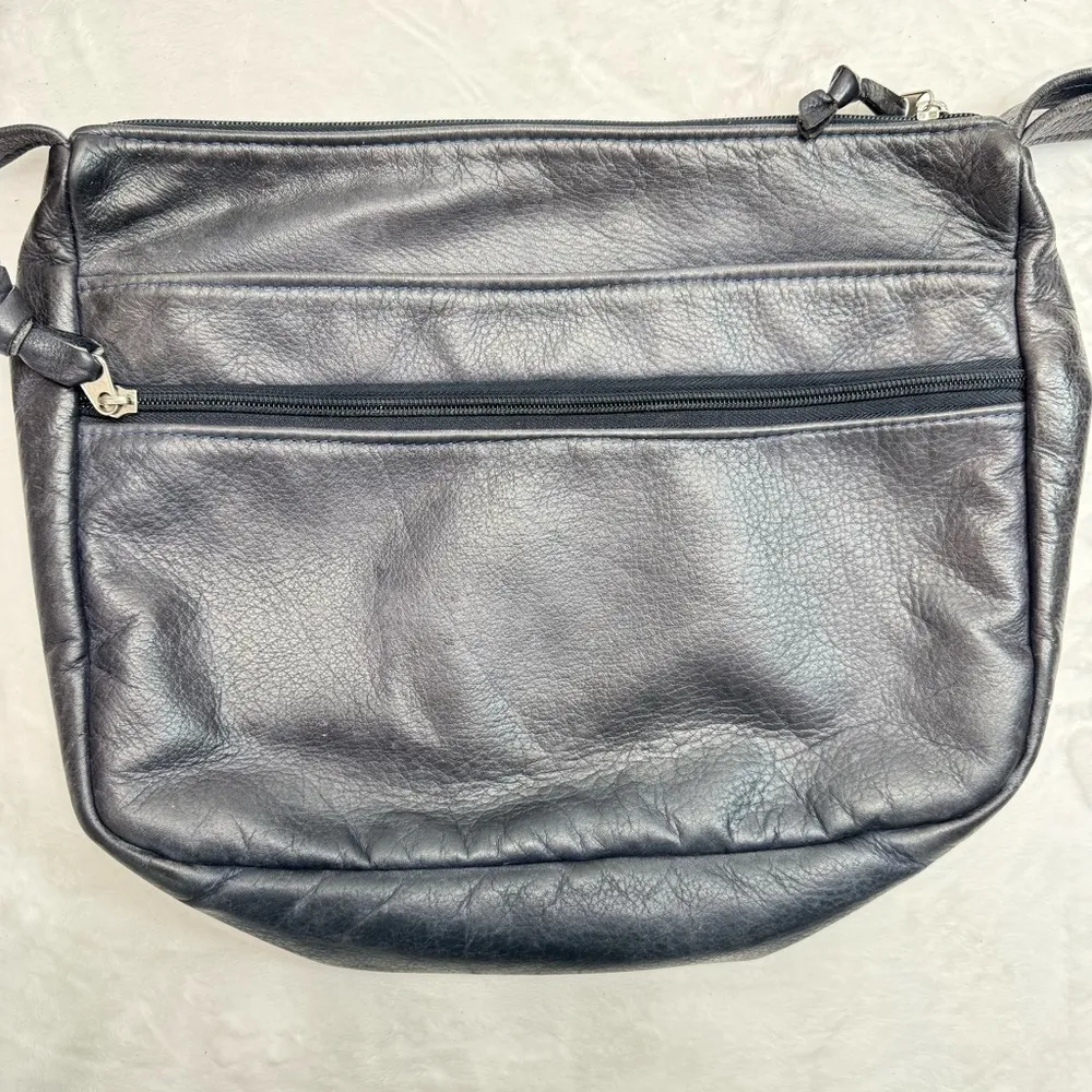 Vintage Patchwork Genuine Leather Shoulder Bag Purse Tooled Floral Croco Gray - Image 10