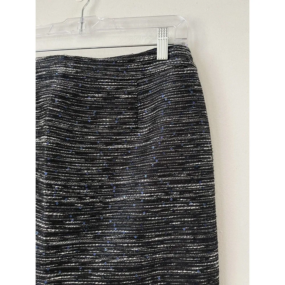 NWT Laundry By Shelli Segal Blue Tweed Sequin Knee Length Pencil Skirt Sz 6 - Image 3