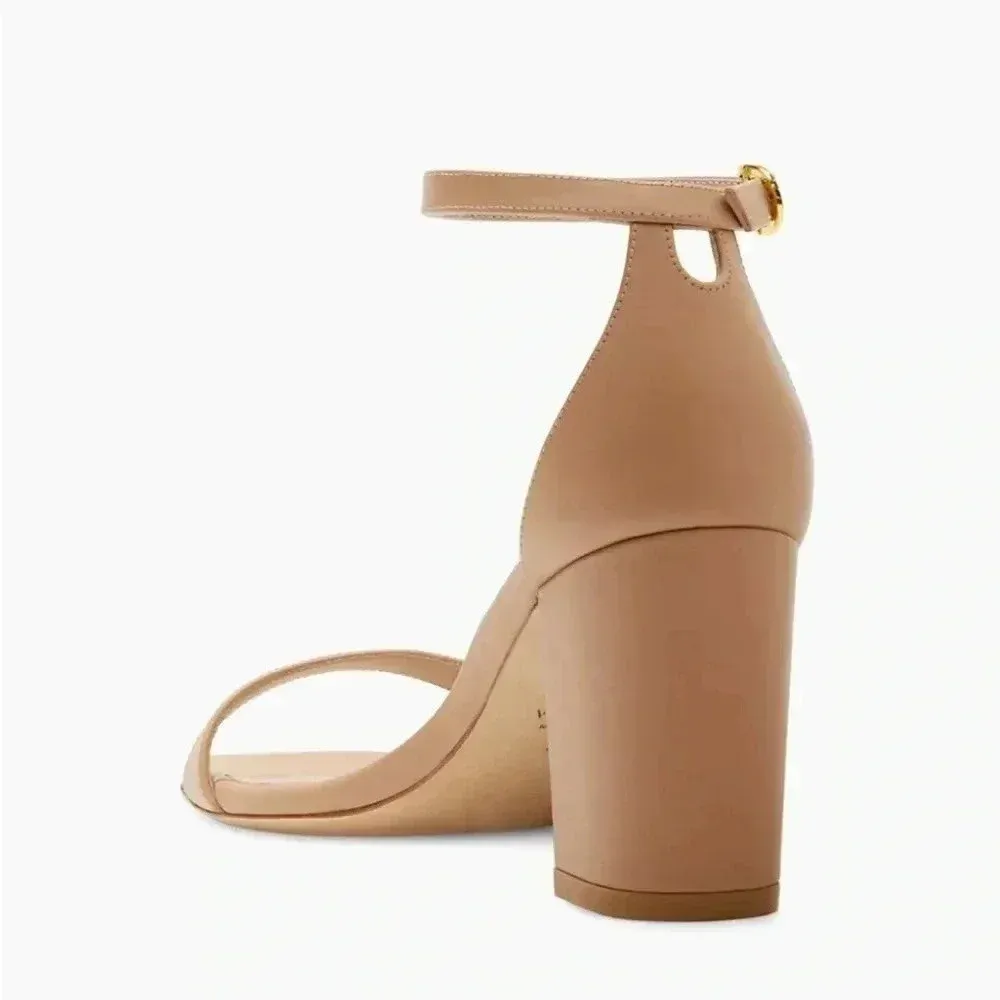 Stuart Weitzman Nearly nude Sandal Block Heel Strappy Heels Like New‎ Size 12 - Image 3