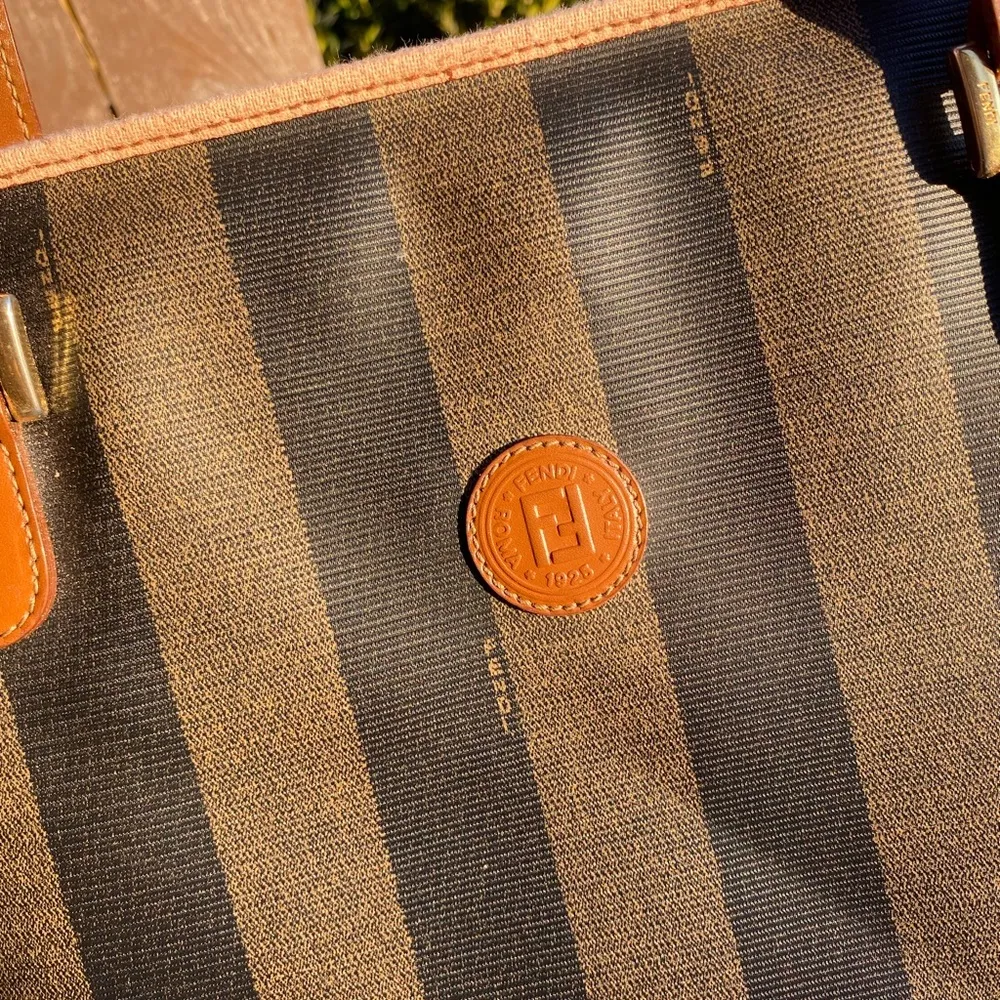 Fendi Authentic  Pequin Striped shoulder Tote Bag - Image 6