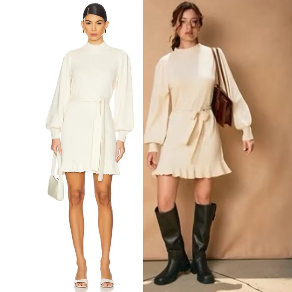 PAIGE Julita Belted Knit Fabric Sweater Dress Latte Foam - Image 2