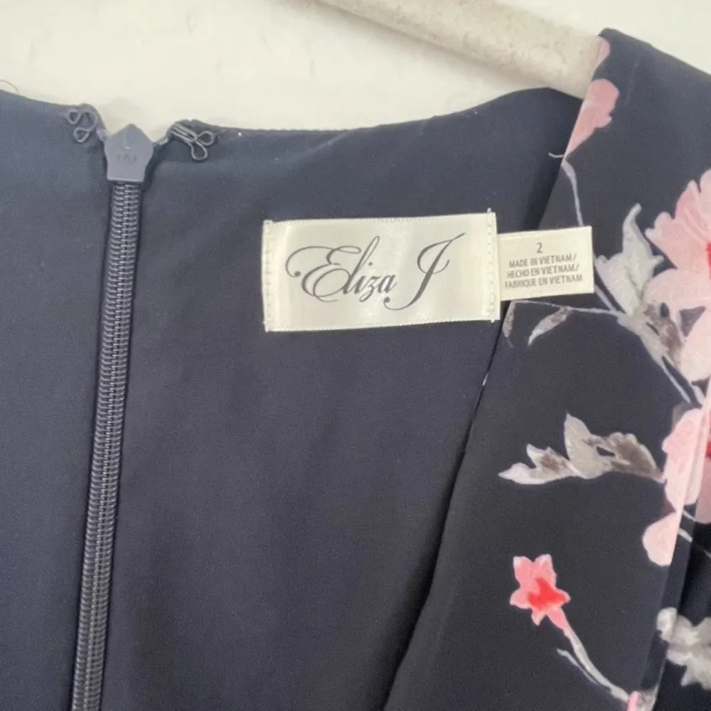 Eliza J Hi-Low Faux Wrap Belted Floral Navy Pink Maxi Dress | 2 - Image 12