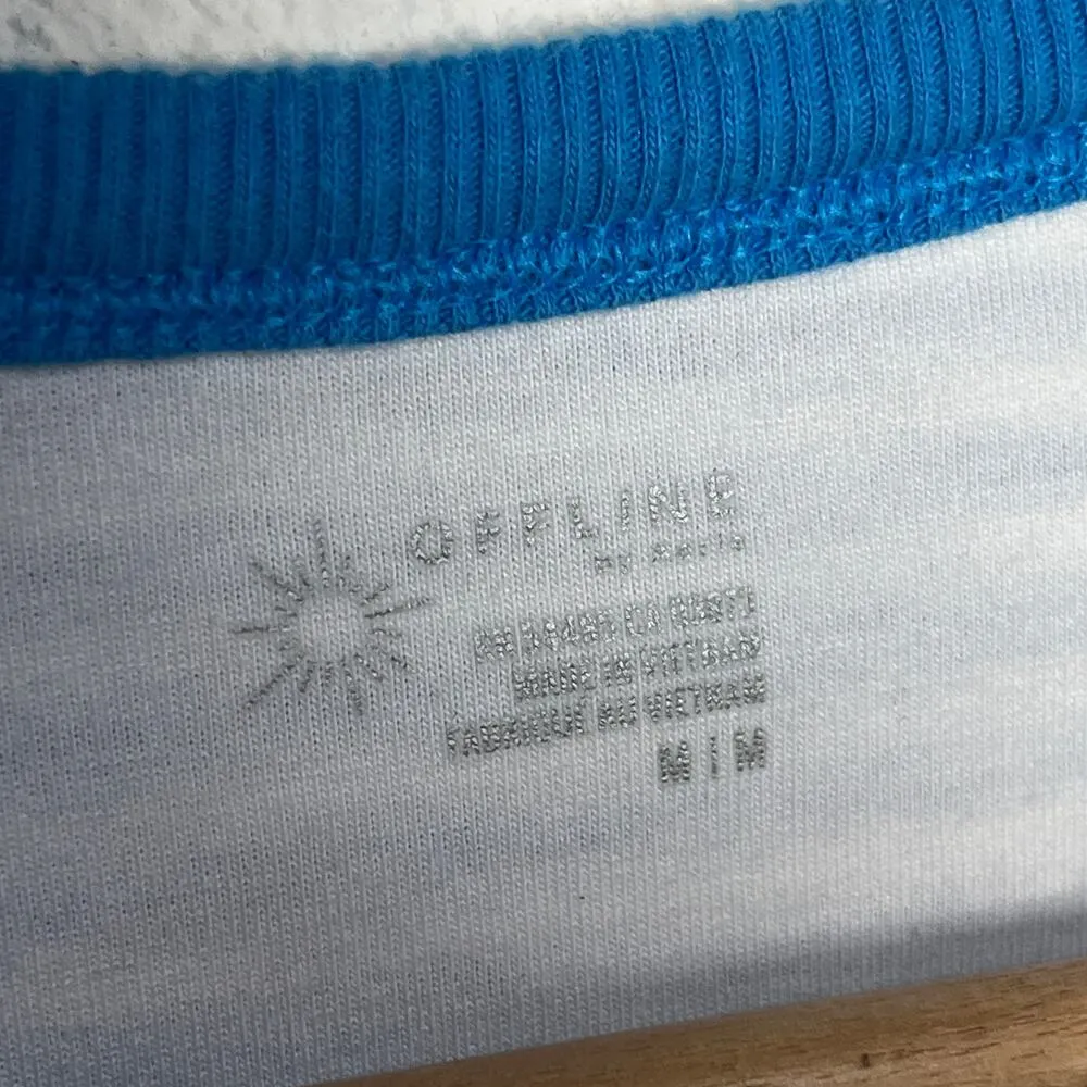 Offline by Aerie Women's Striped Sleeveless Crop Top with Shelf Bra Size Medium Blue - Image 2