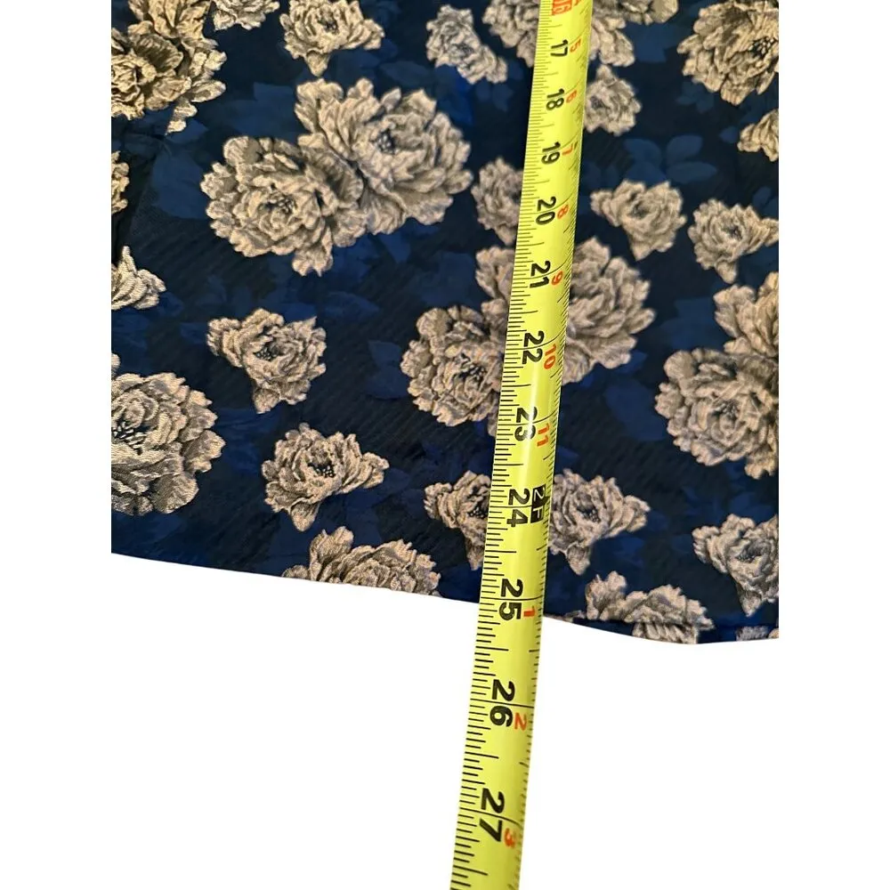 Endless Rose Floral A-Line Jacquard Pleated Skirt Navy Gold Size S/M Romantic - Image 6