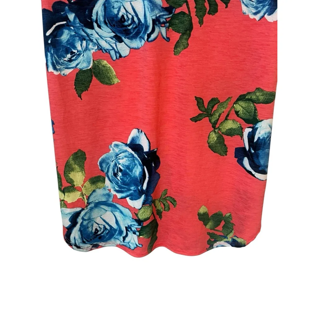 Lime & Chili Blouse Womens Medium Salmon Floral Print V Neck Short Sleeve Top Blue - Image 5