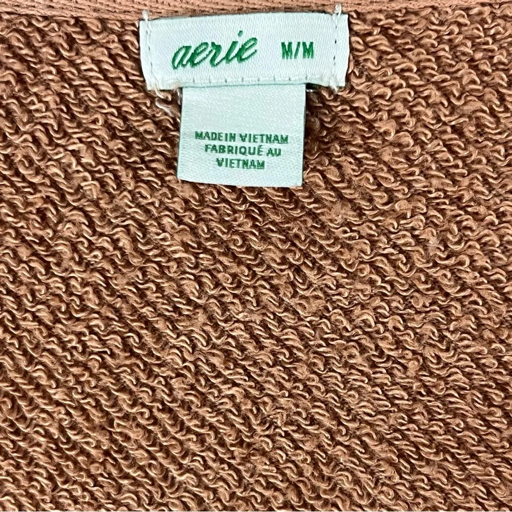 AERIE Sunday Soft Fleece Quarter Zip Long Sleeves Pullover Top, Size Medium - Image 3