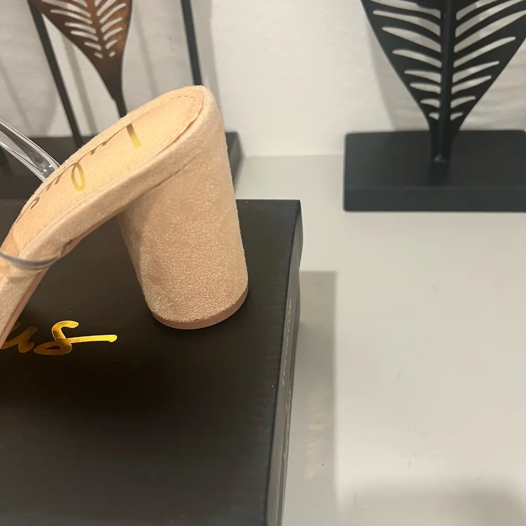Clear Strap Tan Block Heel Sandals by Lulus Size 6 - Image 4