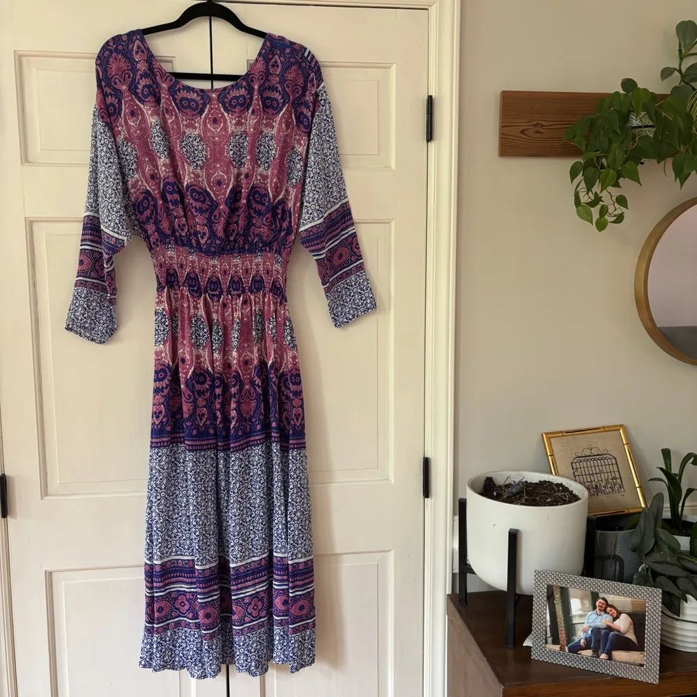 Free People  She’s A Lady Reversible Maxi Dress Purple Boho Print Size Small Midi - Image 14
