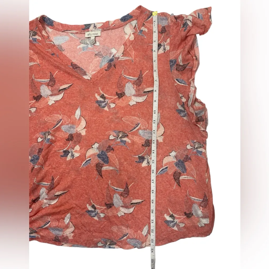 Ella Moss XXL (junior) Coral Floral V-Neck Ruffle Sleeve Linen Blend Top - Image 6