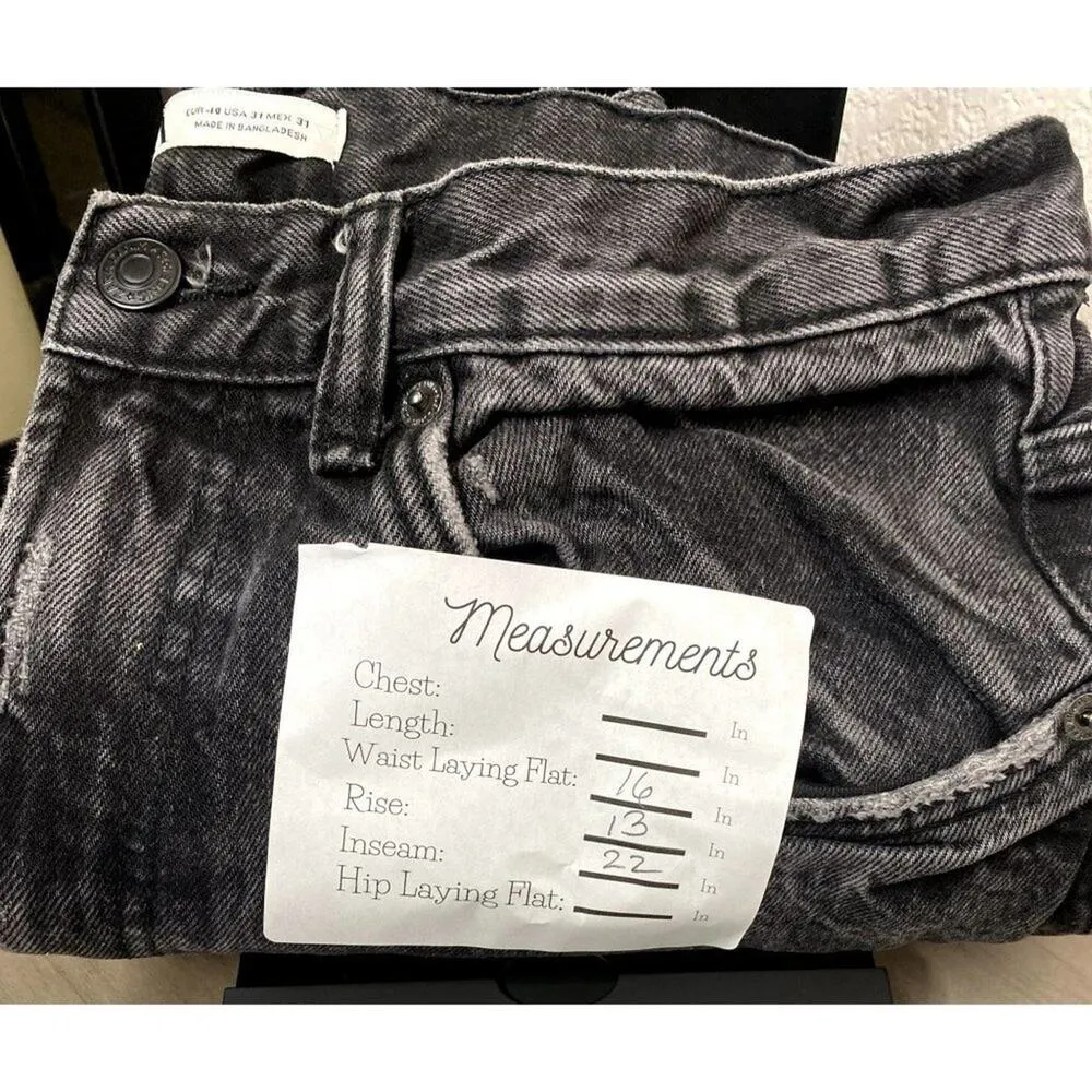 ZARA Straight Leg High Waisted Cropped Distressed Jeans Raw Hem 31 Washed Black - Image 8