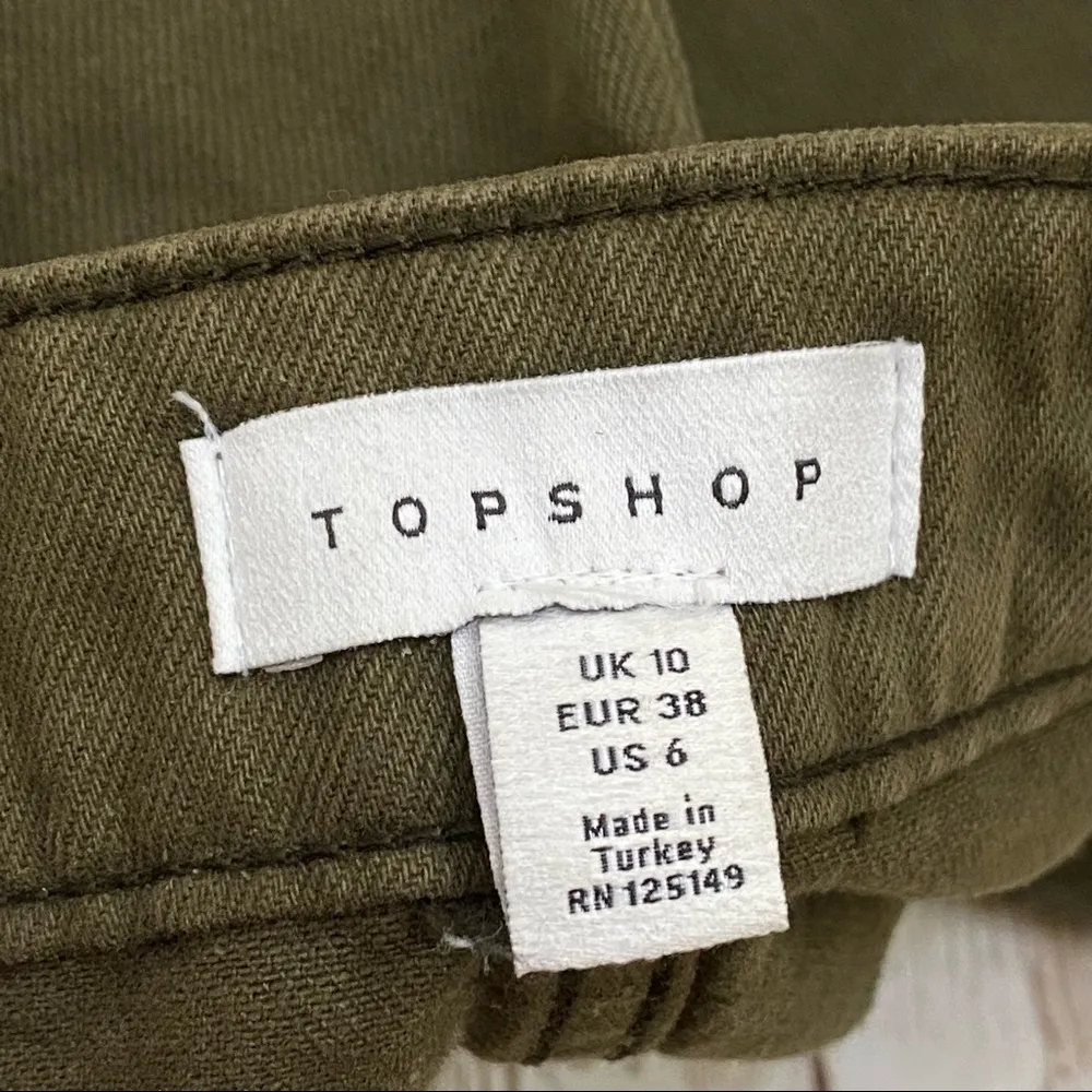 TOPSHOP Olive Utility Denim Mini Skirt Size 6 - Image 14