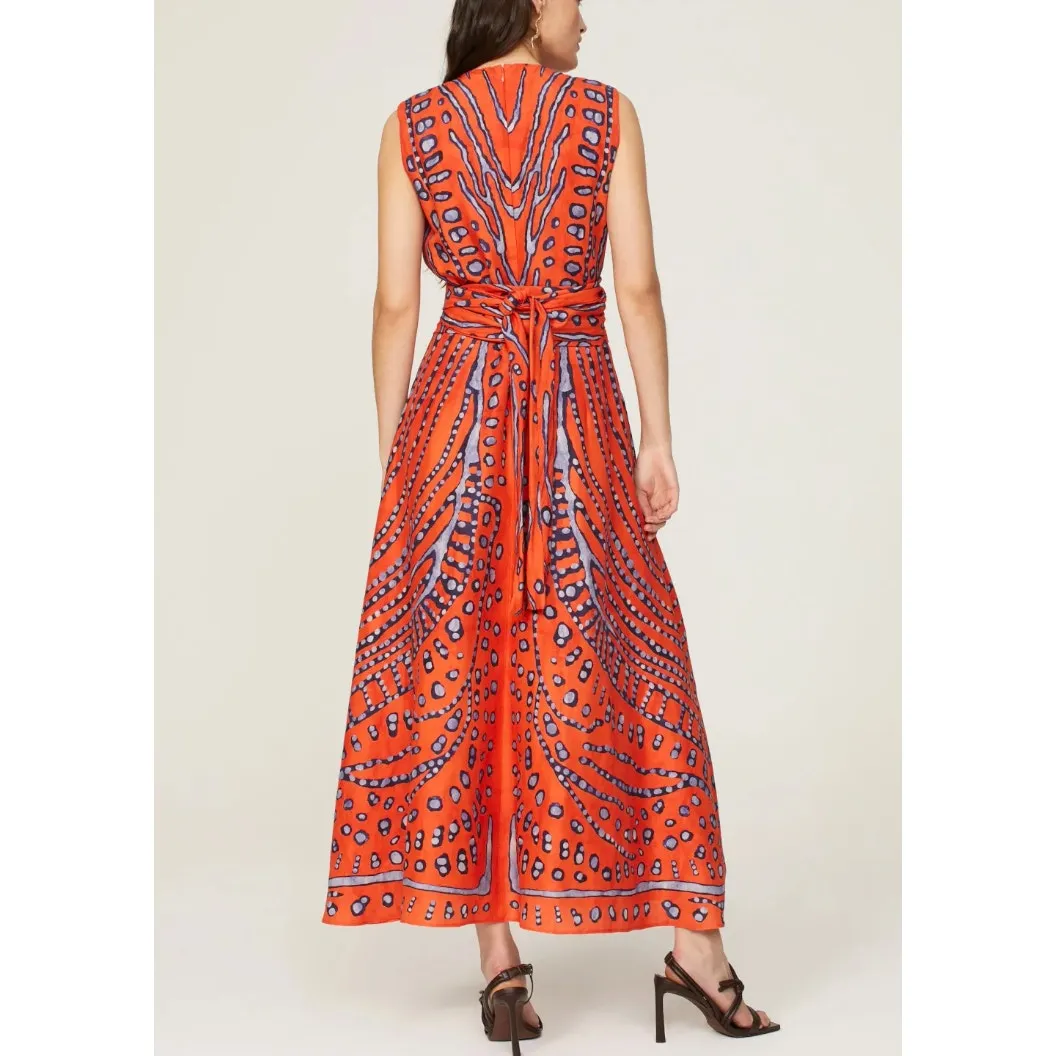Altuzzara Batik Midi Dress SIZE 4 Artsy Linen Luxury Vacation Designer $1800 - Image 4
