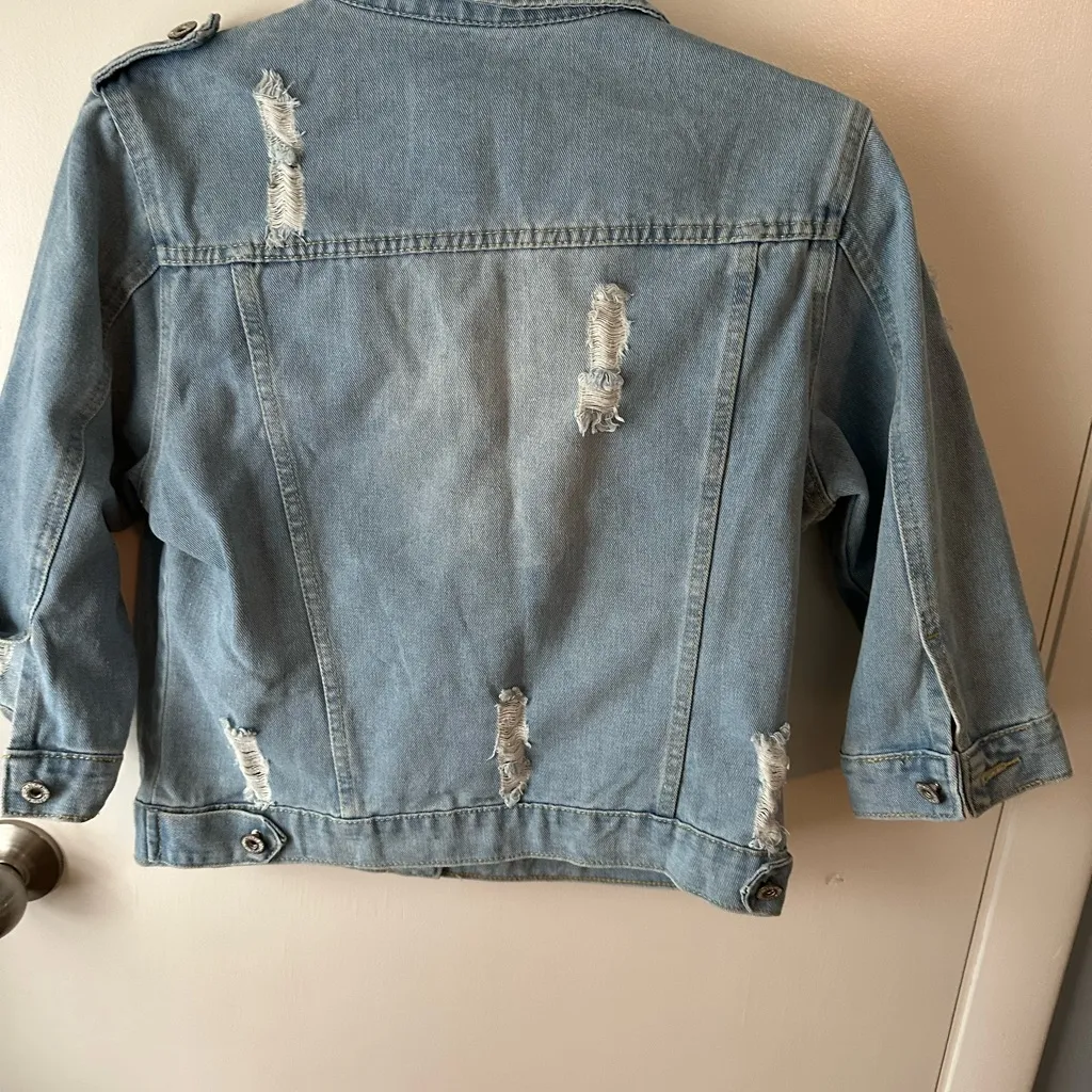 Source Unknown  Sky Blue Ripped Denim Jacket - Image 3