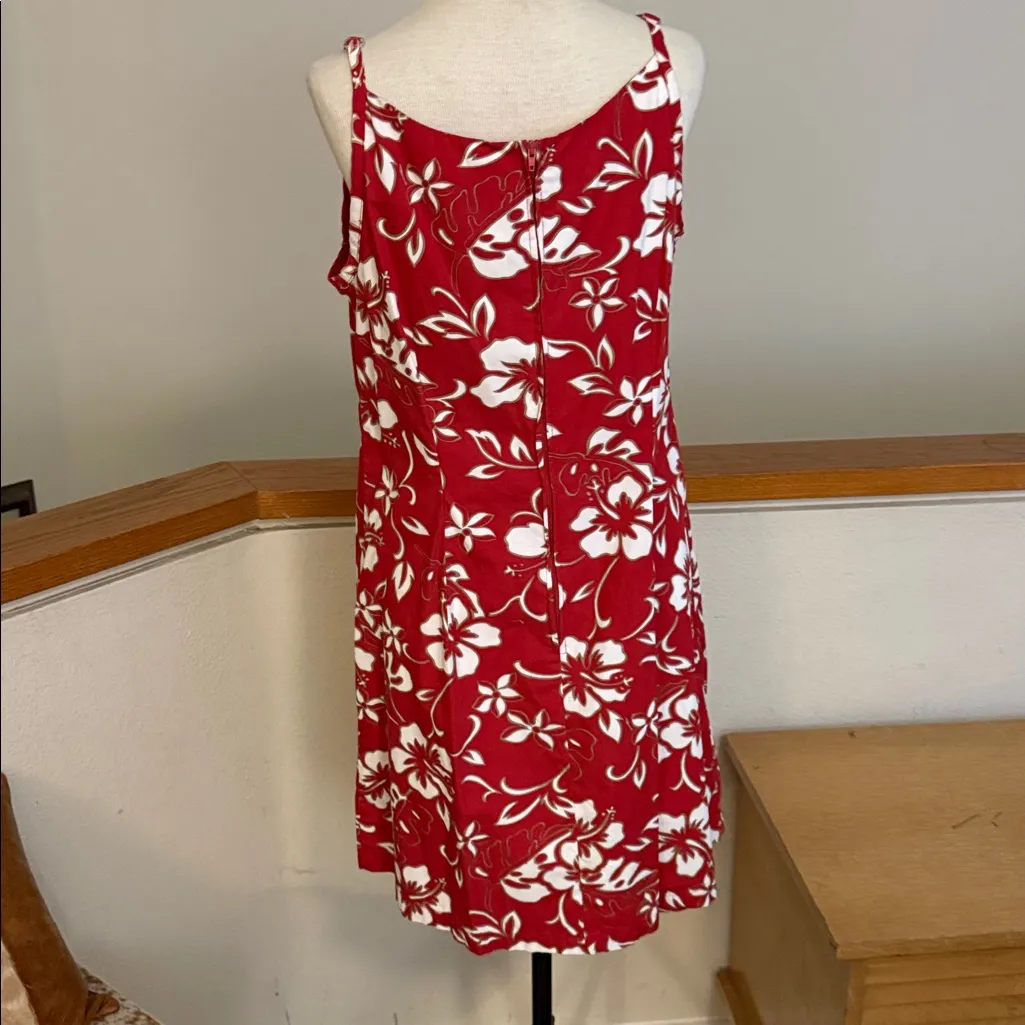 Original Hilo Hattie Hawaiian Red and White hibiscus flower floral Dress med - Image 8