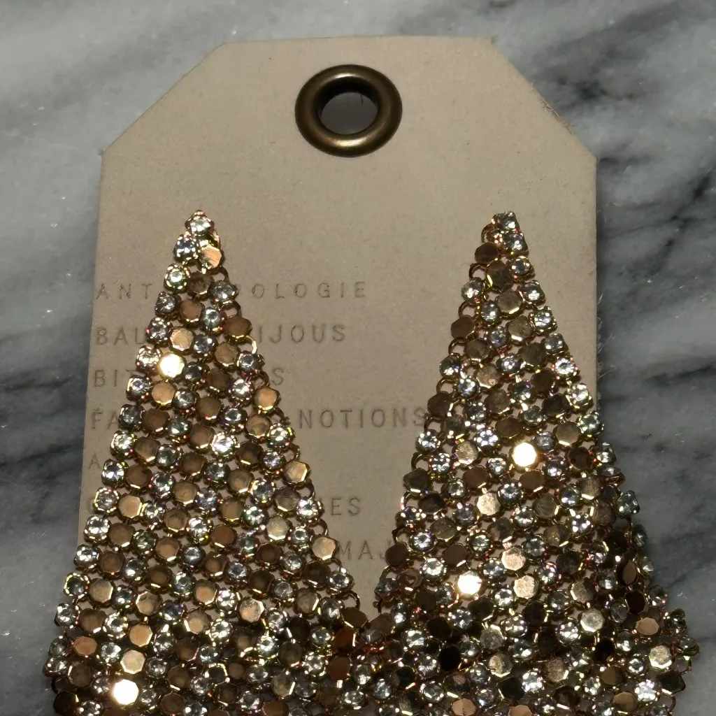 Anthropologie Gold Chainmail Earrings New - Image 2