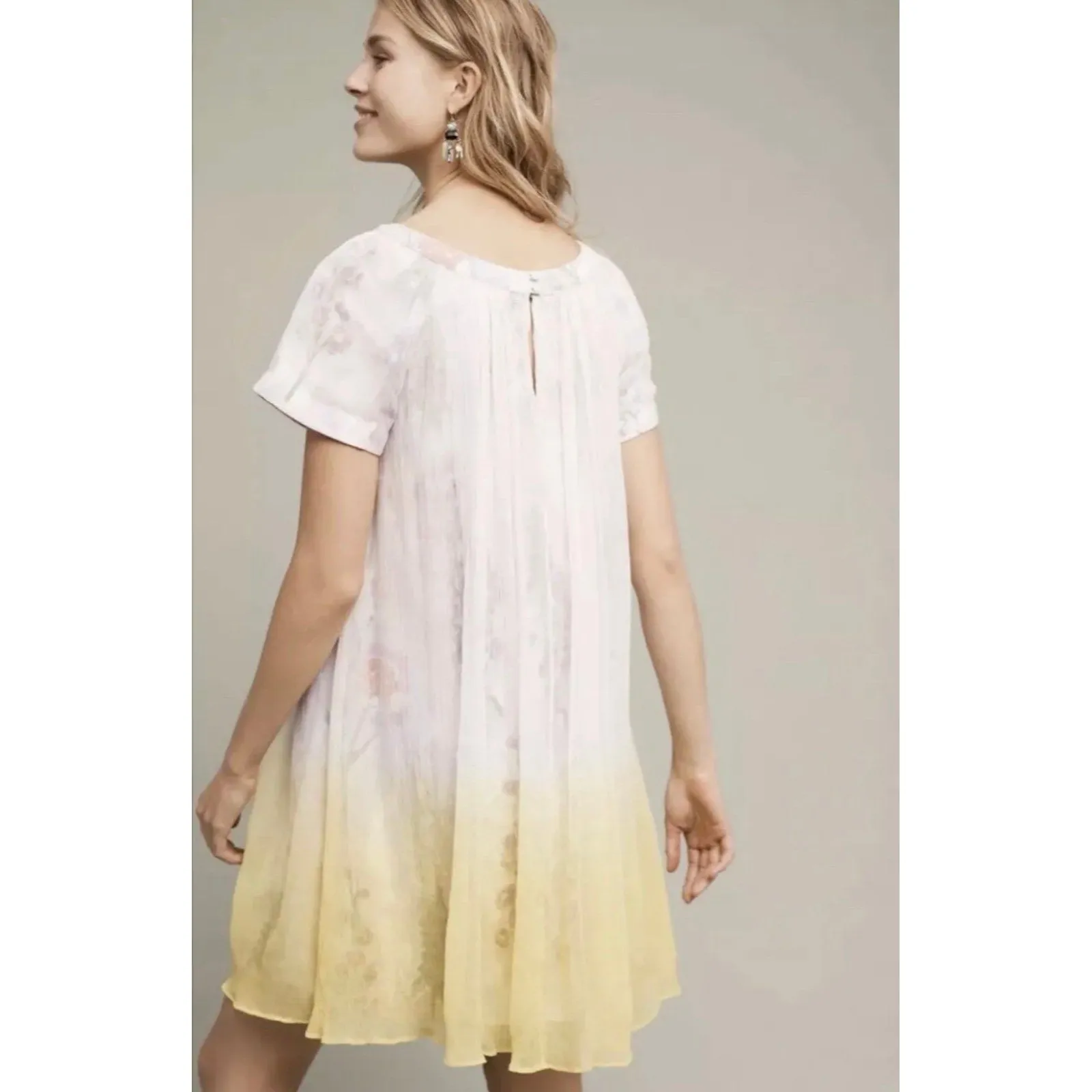 Anthropologie HD In Paris Floral Crhoma Dip Dye Ombre Crinkle Chiffon Dress 2 - Image 3
