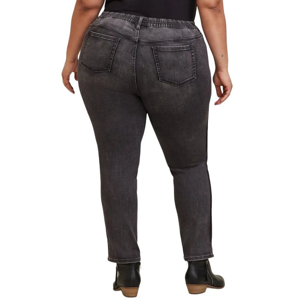 Torrid Plus Sz 4X Jeans Pull On Boyfriend Straight Super Soft Mid Rise Black 533 - Image 4