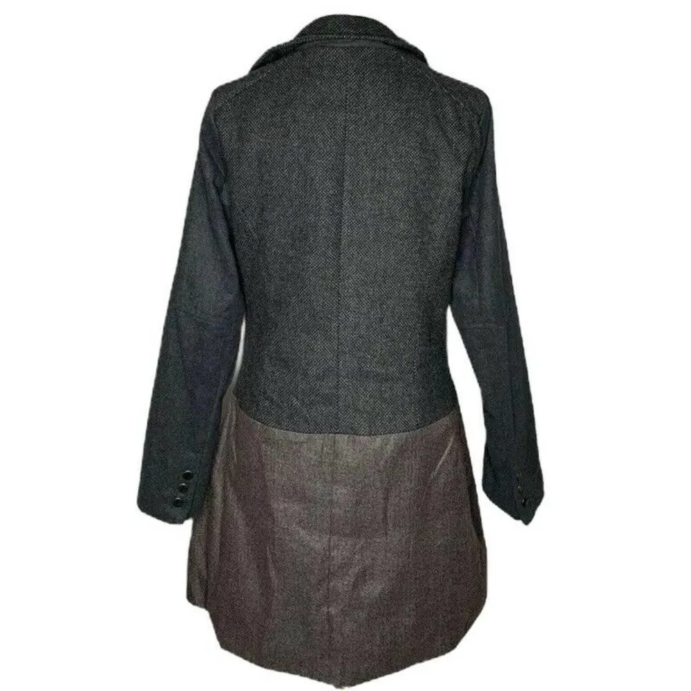 Womens Yoki New York Faux Brown Gray Herringbone Wool Blend Coat Zip Front M - Image 6