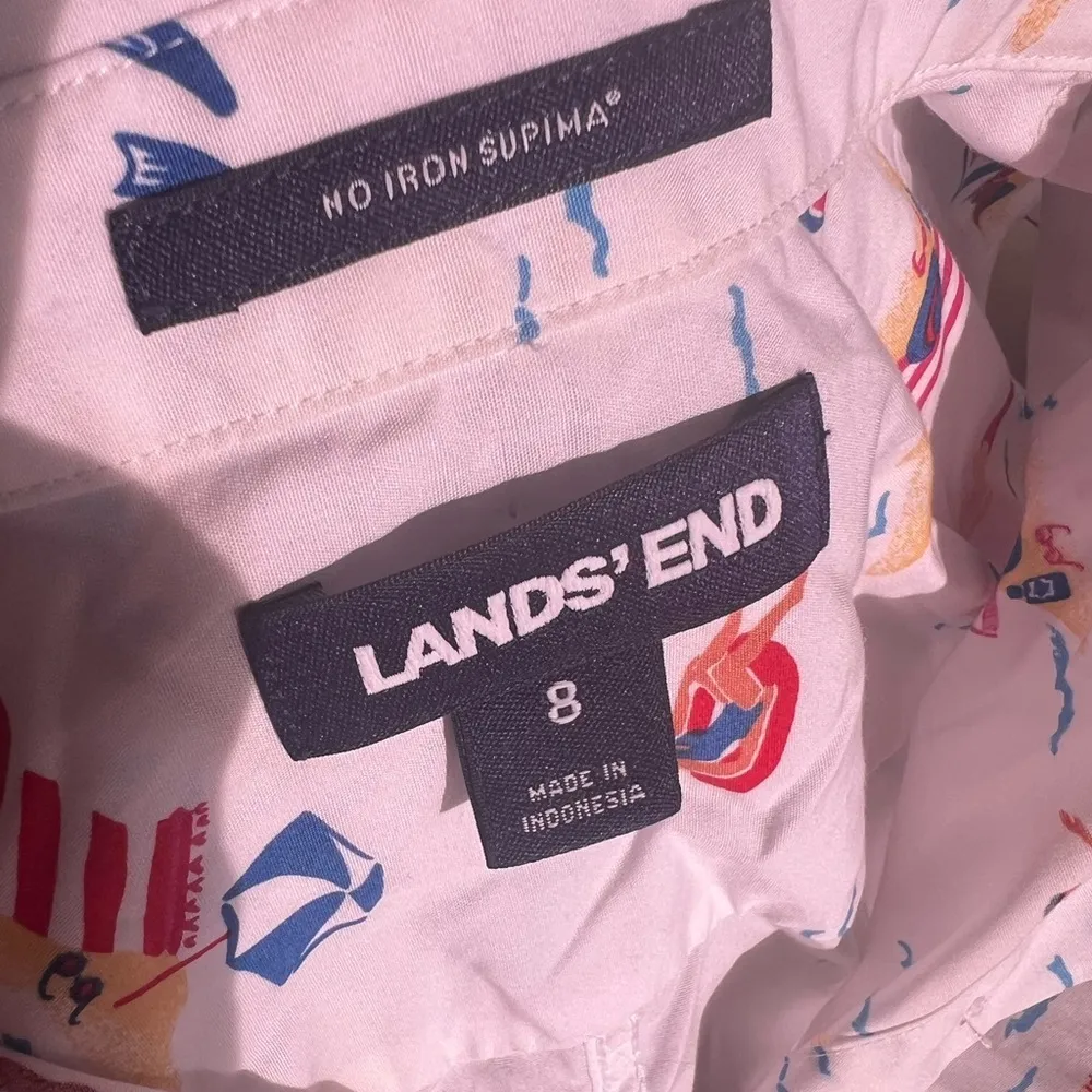 Lands End Women's No-Iron Supima Cotton Sleeveless Shirt Beach Days Size 8 White - Image 13