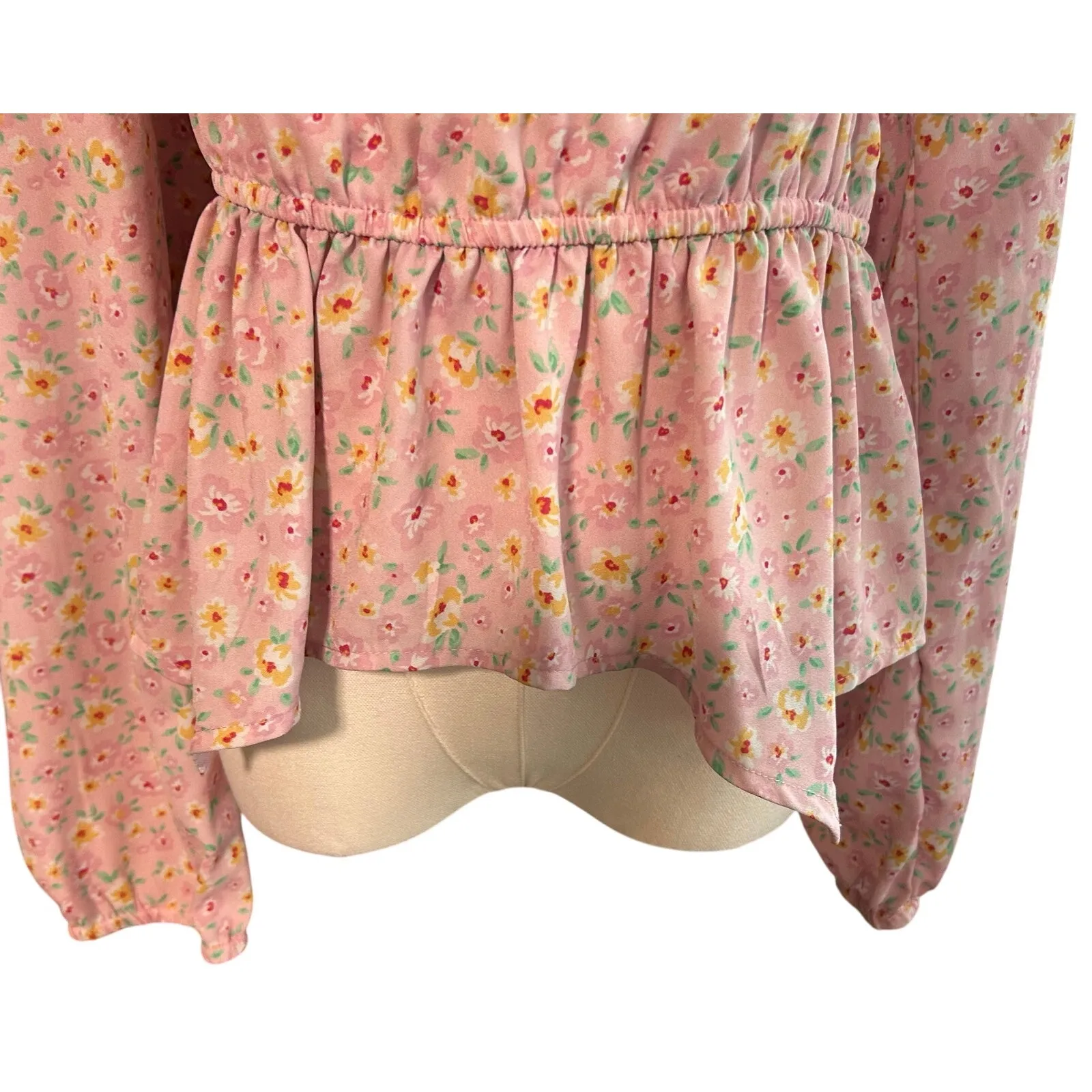 Crop Top Long Sleeve Large Floral High Waist On/Off Shoulder Boho Derek Heart - Image 4