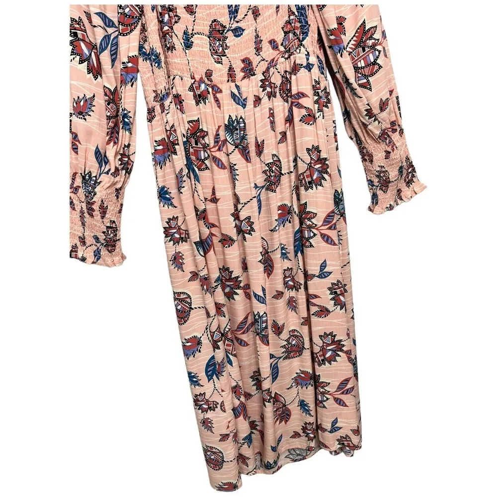 Eloquii Floral Smocked Side Slit Midi Long Balloon Sleeves Dress Pink 18/20 - Image 11