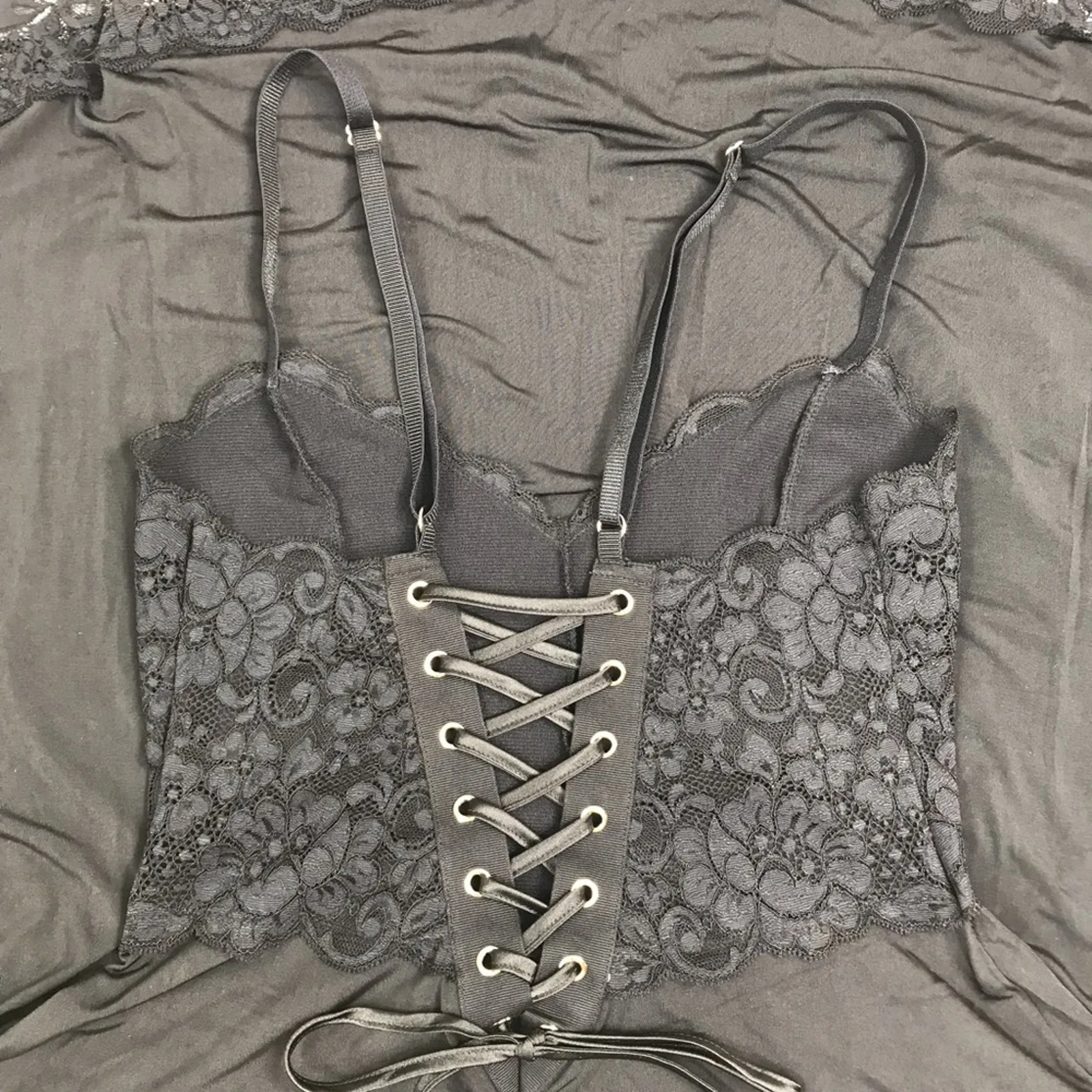 FREE PEOPLE x HAH Reversible Dress XS LaceUp Cottage Regencycore Witchy Goth NWT Black - Image 8