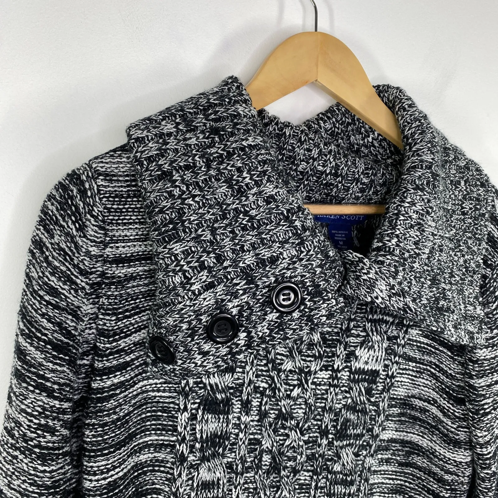 Karen Scott Black Grey Cowl Neck Knit Long Sleeve Sweater Women's Size Medium M - Image 4