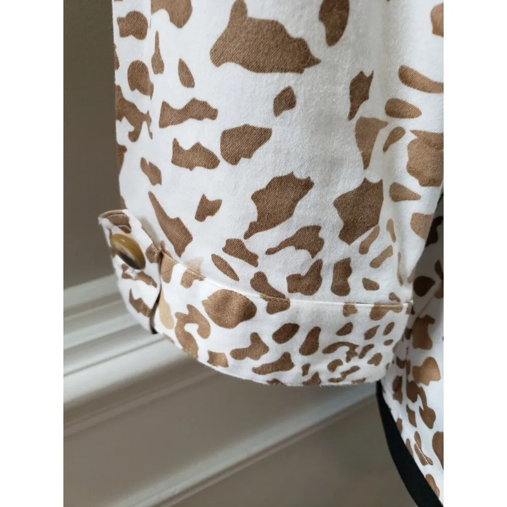 Carole Little Women's Size 14p White/Brown Jacket Tie Belt Pockets Animal Print Brown - Image 6