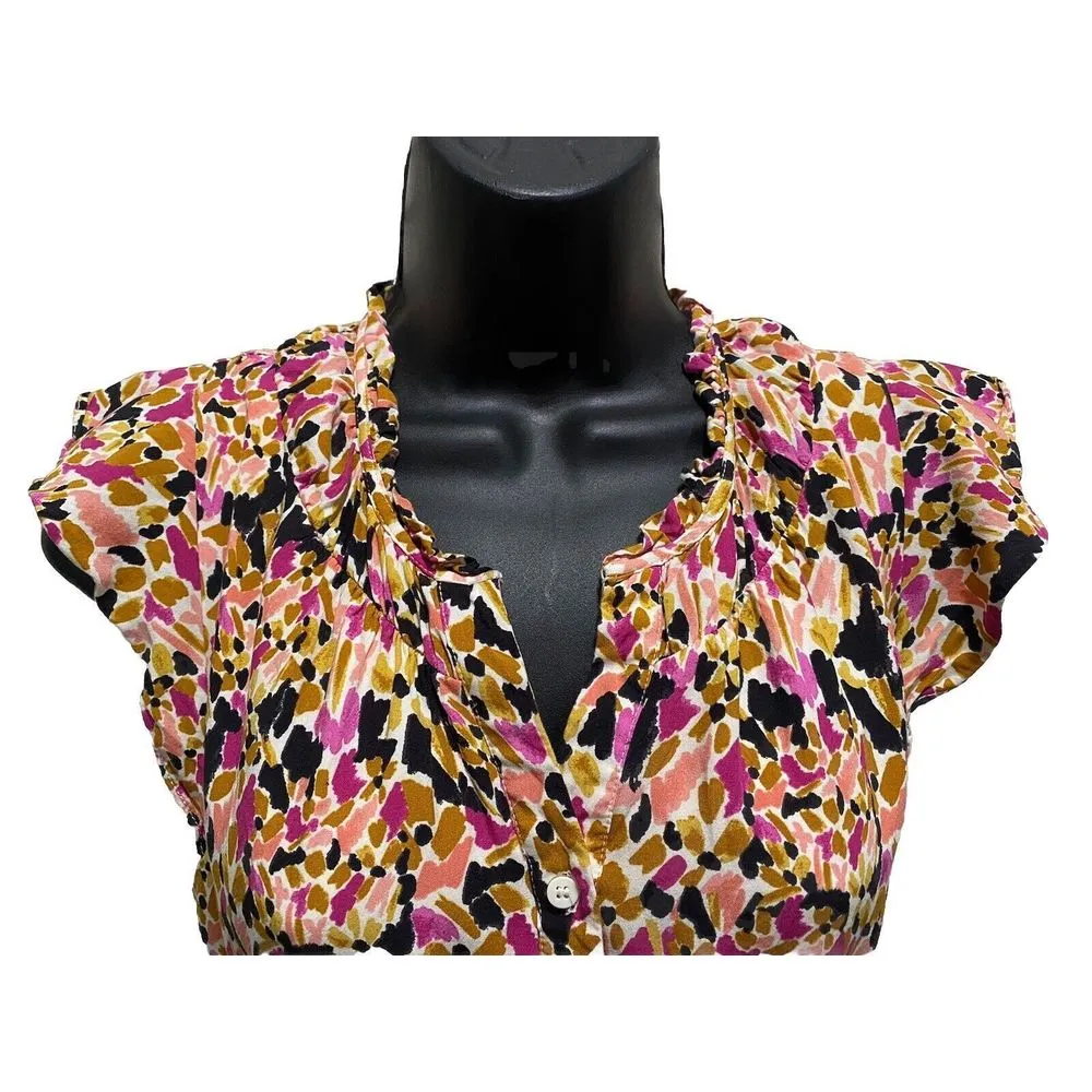 Collective Concepts Mustard Pink White Abstract Ruffle Cap Sleeve Dress Size S - Image 4