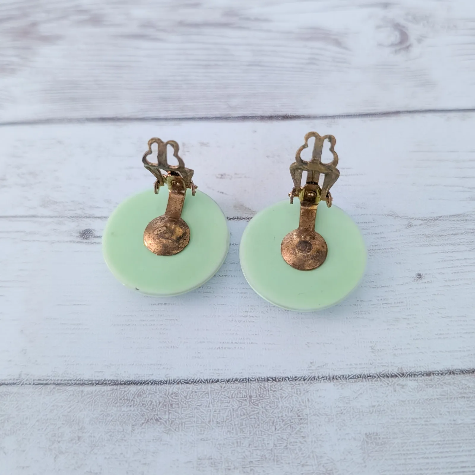 Vintage Clip On Earrings 1" Mint Green Circle - Image 5