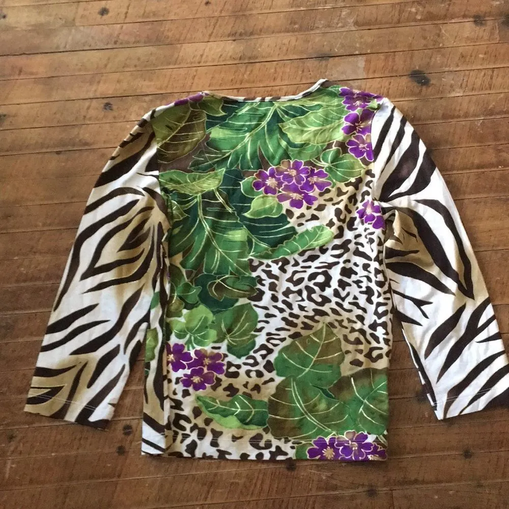 Chico’s Tiger cheetah print floral knit travelcore top - Image 3